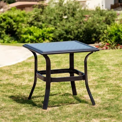 Hivvago 21" Black Metal Glass And Faux Wicker Outdoor Side Table