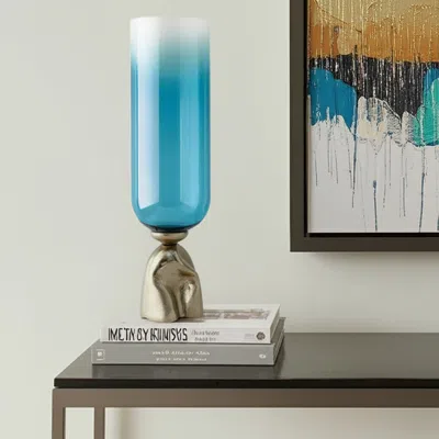 Hivvago 21" Blue And Gold Round Glass Table Vase