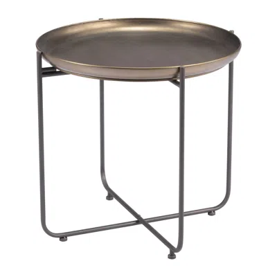 Hivvago 21" Bronze And Gray Steel Round Cross Legs End Table In Multi