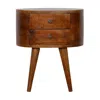 Hivvago 21" Brown Solid Wood Round Two Drawer Nightstand In Brown