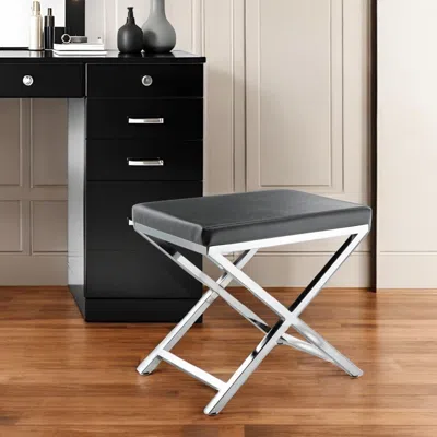 Hivvago 21" Charcoal And Silver Faux Leather Vanity Chair