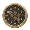 Hivvago 21" Circle Black And Gold Wood And Glass Analog Exposed Gear Wall Clock In Brown