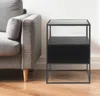 Hivvago 21" Clear And Black Glass And Metal Square Frame End Table With Two Shelves In Black