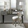 Hivvago 21" Cream Linen And Silver Metallic Round Ottoman In Multi