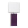 Hivvago 21" Eggplant Faux Leather Table Lamp Led With White Shade In Purple