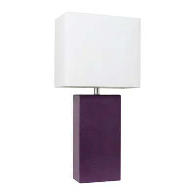 Hivvago 21" Eggplant Faux Leather Table Lamp Led With White Shade In Purple