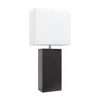 Hivvago 21" Espresso Faux Leather Table Lamp Led With White Shade In Multi