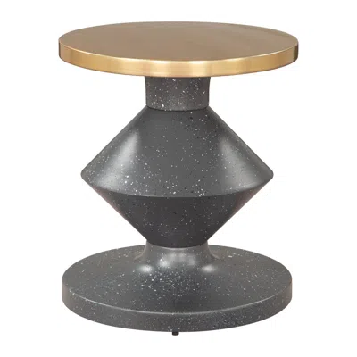 Hivvago 21" Gold Iron Pedestal End Table In Gray