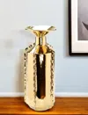 Hivvago 21" Gold Trumpet Ceramic Table Vase With Sculptural Details In Gold