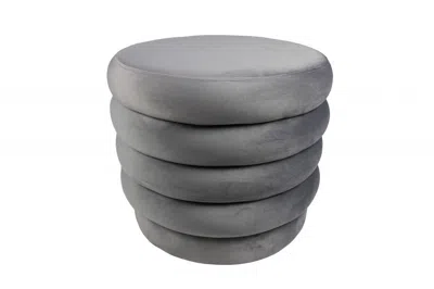Hivvago 21" Gray Velvet Tufted Round Cocktail Ottoman