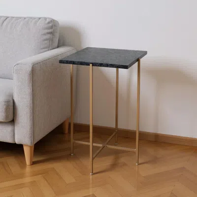 Hivvago 21" Green And Gold Marble And Iron Square End Table In Gray