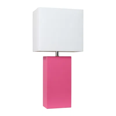 HIVVAGO 21" HOT PINK FAUX LEATHER TABLE LAMP LED WITH WHITE SHADE