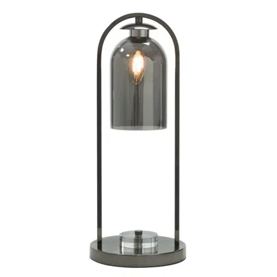 Hivvago 21 Inch Table Lamp, Cylinder Glass Shade, Round Base, Rustic Nickel Gray