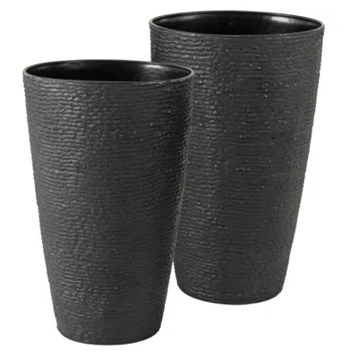 Hivvago 21 Inch Tall Round Plastic Planters Set Of 2 Flower Pots With Drainage System-black