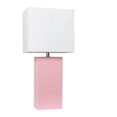 HIVVAGO 21" PINK FAUX LEATHER TABLE LAMP LED WITH WHITE SHADE