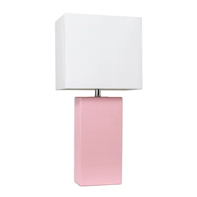HIVVAGO 21" PINK FAUX LEATHER TABLE LAMP WITH WHITE SHADE