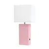 Hivvago 21" Pink Faux Leather Usb Table Lamp With White Shade In Pink