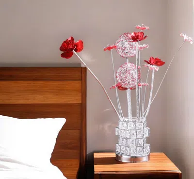 Hivvago 21" Silver And Clear Metal And Faux Crystal Geometric And Roses Bedside Lamp In Metallic