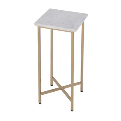 Hivvago 21" White And Gold Distressed Marble And Iron Square End Table In Gray