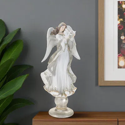 Hivvago 21" White And Gold Resin Angel Christmas Tabletop Sculpture