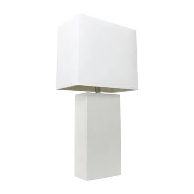 Hivvago 21" White Faux Leather Table Lamp Led With White Shade