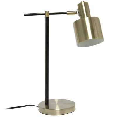 Hivvago 22" Antiqued Brass And Black Metal Table Lamp With Antiqued Brass Globe Shade In Gold