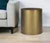 Hivvago 22" Antiqued Gold And Brown Metal And Solid Wood Drum End Table With Storage In Metallic