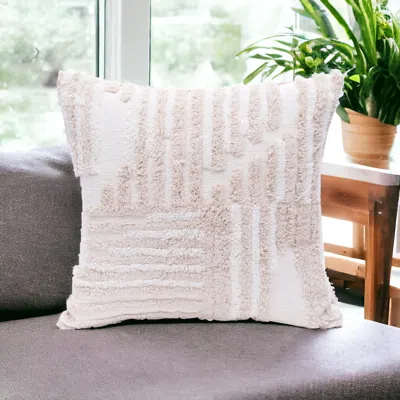 Hivvago 22" Beige And White Geometric Cotton Throw Pillow With Texture