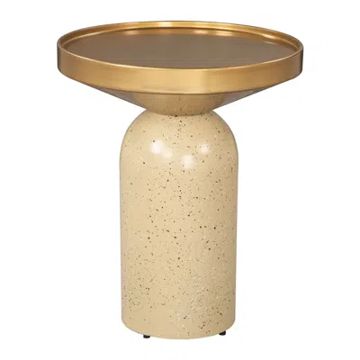 Hivvago 22" Beige Iron Pedestal End Table In Gold