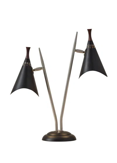 Hivvago 22" Black And Silver Metal Two Light Desk Lamp With Black Cone Shades