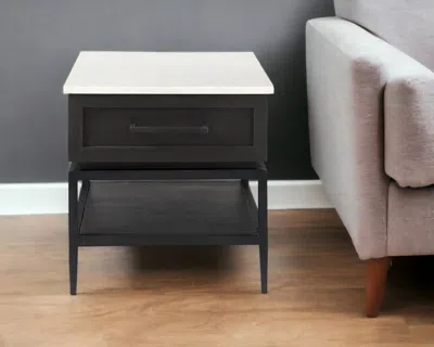 Hivvago 22" Black And White Marble Square End Table With Drawer And Shelf