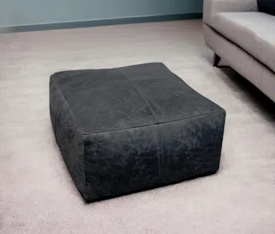 Hivvago 22" Black Distressed Leather Pouf Ottoman In Gray