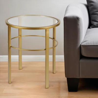 Hivvago 22" Brass And Clear Glass And Steel Round End Table In Gold