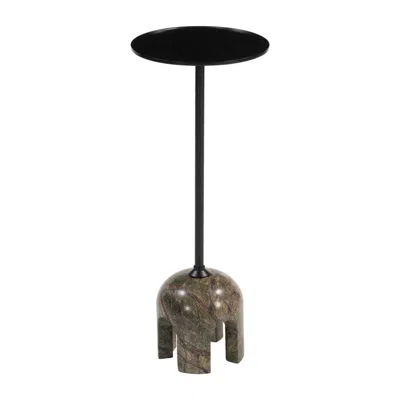 Hivvago 22" Brown Marble Pedestal End Table In Black