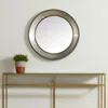 Hivvago 22" Champagne And Dark Brown Metal And Solid Wood Round Framed Accent Mirror In Metallic