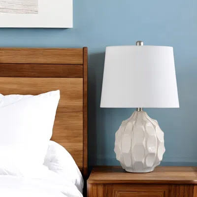 Hivvago 22" Cream Ceramic Faceted Table Lamp With Off White Drum Shade