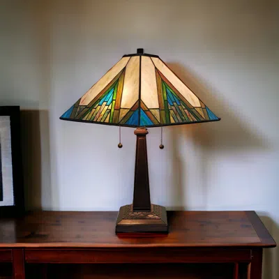 Hivvago 22" Dark Brown Metal Two Light Candlestick Table Lamp With Beige Shade In Multi