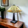 Hivvago 22" Dark Brown Metal Two Light Candlestick Table Lamp With Beige Shade In Black
