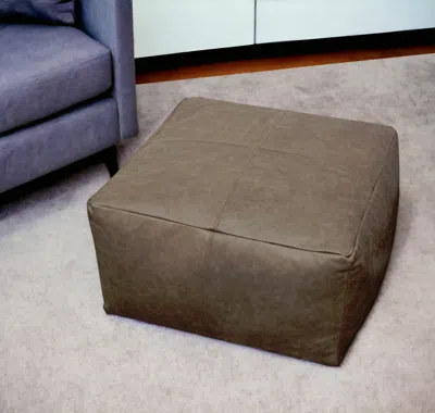 Hivvago 22" Gray Brown Distressed Leather Pouf Ottoman