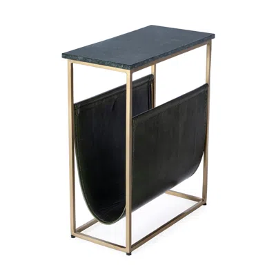 Hivvago 22" Green And Gold Marble And Iron Frame End Table With Magazine Holder In Blue
