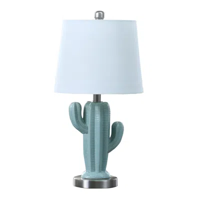 Hivvago 22 Inch Accent Table Lamp, Cactus Designed Body, Metal Base, Blue, White