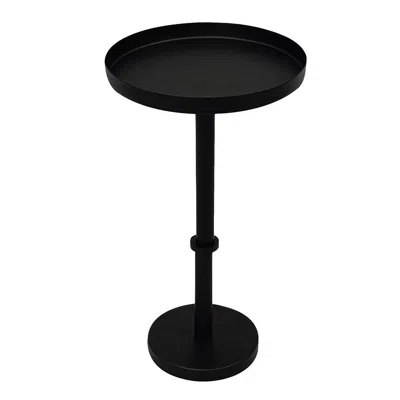 Hivvago 22 Inch Modern Iron Side End Table, Round Tray Like Top With Sleek Column Support, Black