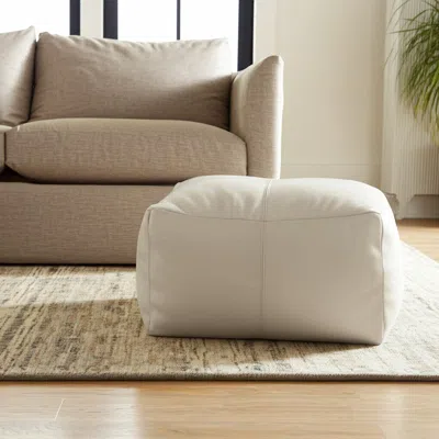 Hivvago 22" Ivory Leather Pouf Ottoman In White
