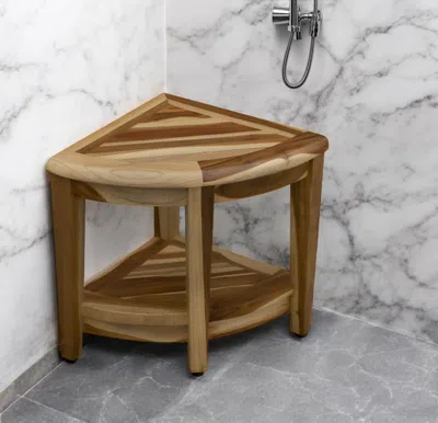 Hivvago 22" Natural Teak Corner Shower Bench With Shelf In Brown