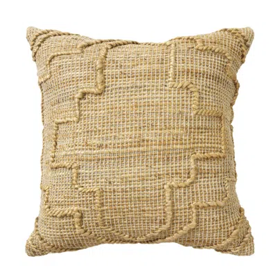 Hivvago 22" Natural Trellis Jute Throw Pillow With Embroidery In Brown