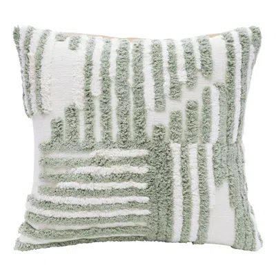 Hivvago 22" Sage Green And White Geometric Cotton Throw Pillow