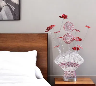 Hivvago 22" Silver And Clear Metal And Acrylic Red Rose Bedside Lamp In Pink