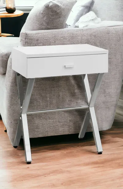 Hivvago 22" Silver And White Wood And Metal End Table With Drawer