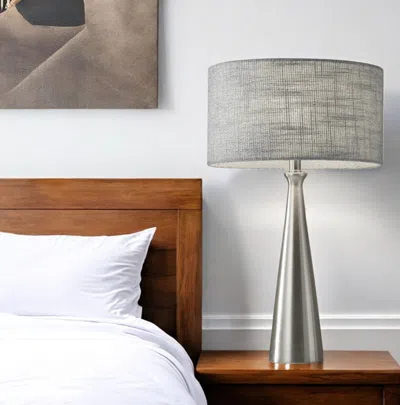 Hivvago 22" Silver Metal Table Lamp With Gray Drum Shade