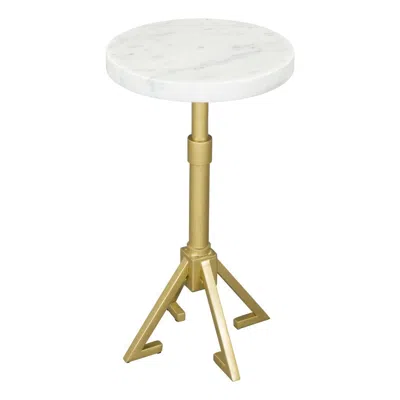 Hivvago 22" White And Gold Marble And Iron Round Pedestal End Table